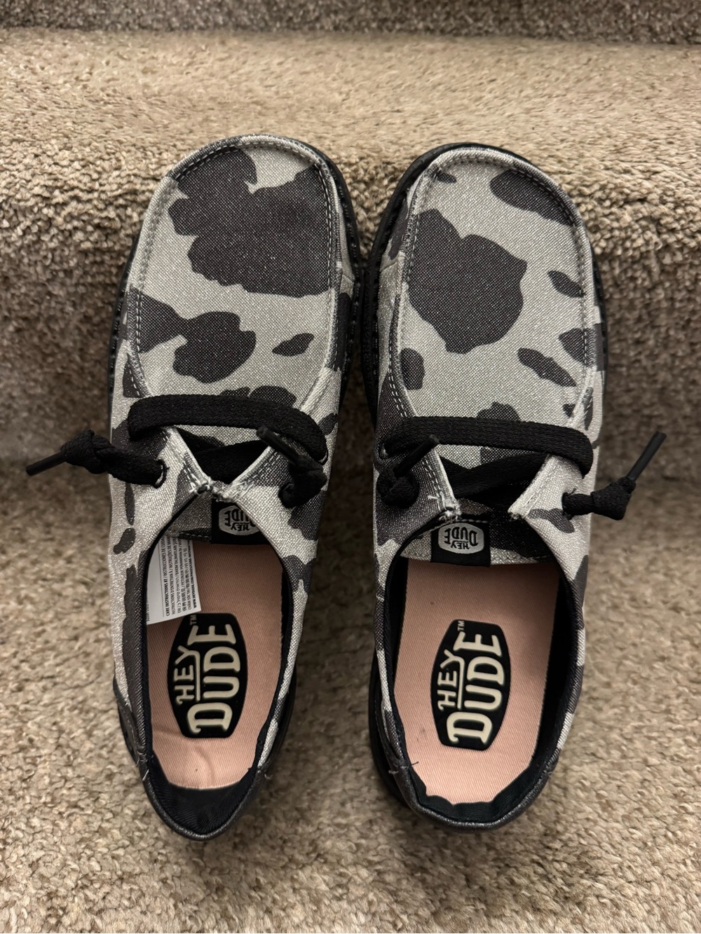 Hey Dude Women Size 7 Wendy Leopard Sparkle Shimmer Slip-On Black Shoes